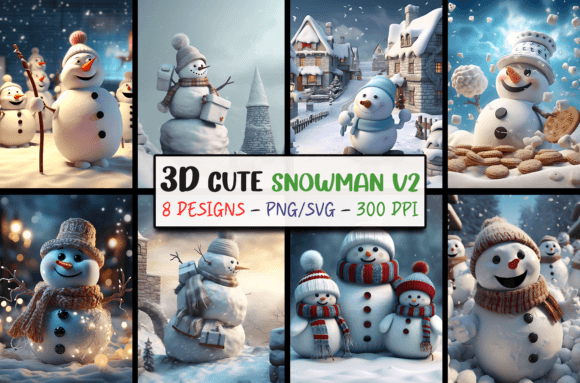 3D Christmas Backgrounds Snowman SVG V02: Your Holiday Design Toolkit