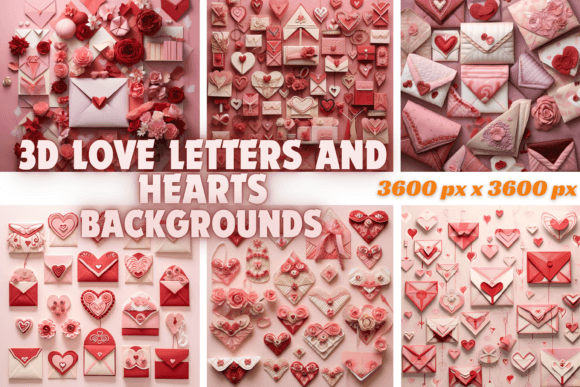 3D Love Letters and Hearts Backgrounds for Your Projects