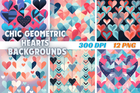 Chic Geometric Hearts Backgrounds: Modern Love in Design