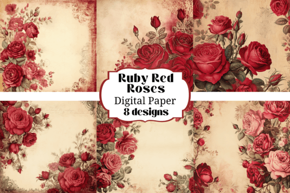 Ruby Red Roses Digital Paper Backgrounds
